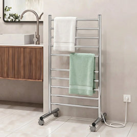Devanti 10-Bar Freestanding Heated Towel Rail 3-5 Mins Fast Heating Electric Towel Warmer for Bathroom Winter Drying Stainless Steel Plug In 100W