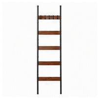 Devanti 5-Tier Blanket Ladder with Anti-Tip Kit, Towel Rack for Bathroom, Quilt Rack with 5 Hooks for Clothes and Bags, Black Metal and Rustic Wood Leaning Ladder Shelf, 44x160cm