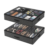 Artiss Under Bed Shoe Storage Containers X2 Box Organiser 12 Pairs Fabric Grey