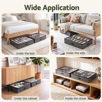 Artiss Under Bed Shoe Storage Containers X2 Box Organiser 12 Pairs Fabric Grey