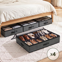 Artiss Under Bed Shoe Storage Containers X4 Box Organiser 12 Pairs Fabric Grey