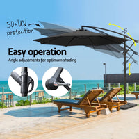 3m Umbrella w/Base Outdoor Cantilever Beach Garden Patio Parasol Black