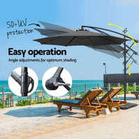 3m Umbrella w/Base Outdoor Cantilever Beach Garden Patio Parasol Charcoal