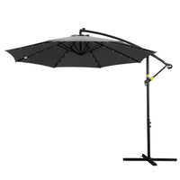 Outdoor Umbrella 3M Cantilever Beach LED Garden Shade Patio Charcoal