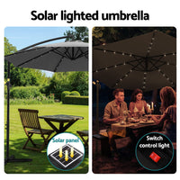 Outdoor Umbrella 3M Cantilever Beach LED Garden Shade Patio Charcoal