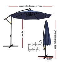 Outdoor Umbrella 3M Cantilever Beach LED Umbrellas Garden Shade Patio