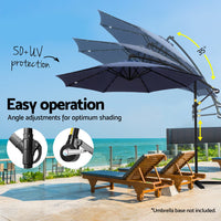 Outdoor Umbrella 3M Cantilever Beach LED Umbrellas Garden Shade Patio