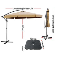 3m Outdoor Umbrella w/Base Cantilever Garden Beach Patio Beige