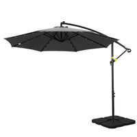 Outdoor Umbrella 3M Cantilever Beach LED Base Garden Sun Patio Charcoal