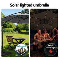 Outdoor Umbrella 3M Cantilever Beach LED Base Garden Sun Patio Charcoal