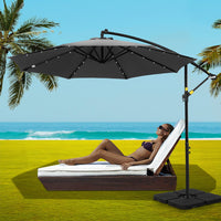 Outdoor Umbrella 3M Cantilever Beach LED Base Garden Sun Patio Charcoal