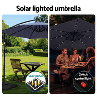 Outdoor Umbrella 3M Cantilever Beach LED w/Base Garden Shade Patio Navy