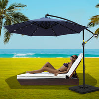 Outdoor Umbrella 3M Cantilever Beach LED w/Base Garden Shade Patio Navy