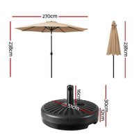 2.7m Outdoor Umbrella w/Base Pole Stand Garden Sun Beige