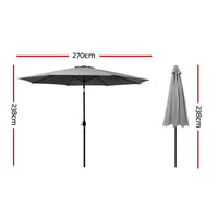 Outdoor Umbrella 2.7m Beach Pole Garden Tilt Sun Patio UV Charcoal