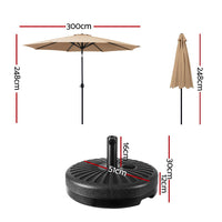 3m Outdoor Umbrella w/Base Pole Tilt Beach Garden Patio Beige