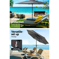 Outdoor Umbrella 3m Base Beach Pole Garden Tilt Sun Patio UV Charcoal