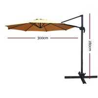 3m Outdoor Umbrella Cantilever 360 Degree Tilt Beach Roma Beige