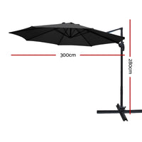 3m Outdoor Umbrella Cantilever 360 Degree Tilt Beach Roma Black