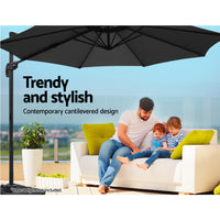 3m Outdoor Umbrella Cantilever 360 Degree Tilt Beach Roma Black