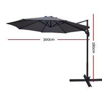 3m Outdoor Umbrella Cantilever 360 Degree Tilt Beach Roma Charcoal