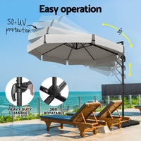 3m Outdoor Umbrella w/Base Cantilever Beach Roma 360 Degree Tilt Grey