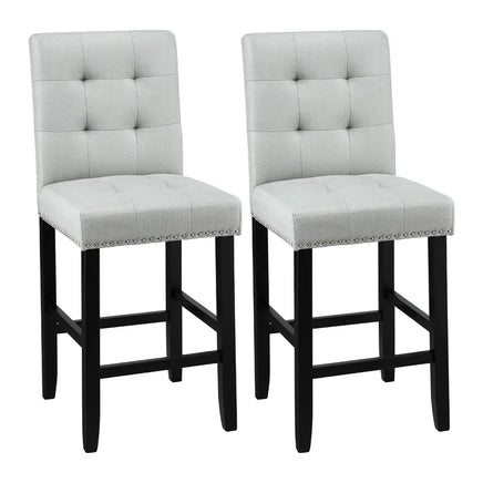 Artiss 2x Bar Stools Kitchen Dining Chairs Counter Fabric Stool Wooden Ada Grey