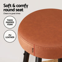 Artiss 2x Bar Stools Kitchen Dining Chairs Counter Round PU Leather Lane Brown