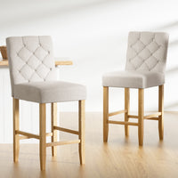 4x Bar Stools Linen Upholstered Chairs