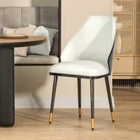 Dining Chairs Set of 2 Leather Seat Beige and Black