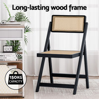 Dining Chair Wooden Rattan Foldable Black