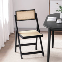 Dining Chair Wooden Rattan Foldable Black