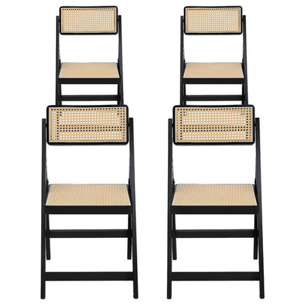 Artiss 4x Dining Chairs Wooden Rattan Foldable Black