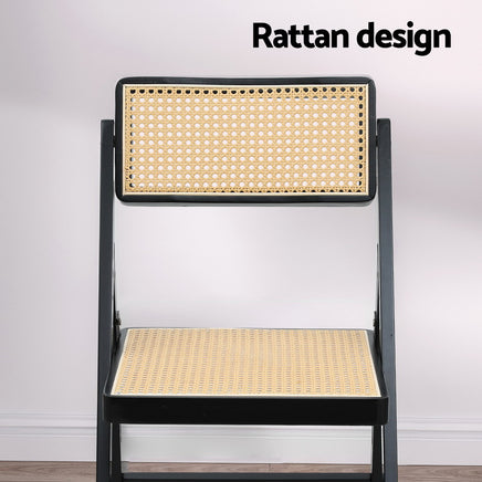 Artiss 4x Dining Chairs Wooden Rattan Foldable Black