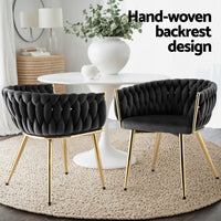 1 Set of 2 Artiss Dining Chairs Velvet Armchair Black