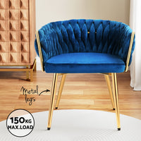 1 Set of 2 Dining Chairs Velvet Weaving Armchair Blue