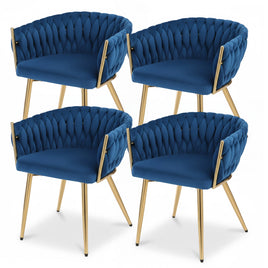 1 Set of 4 Artiss Dining Chairs Velvet Weaving Armchair Blue