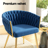 1 Set of 4 Artiss Dining Chairs Velvet Weaving Armchair Blue