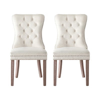 1 Set of 2 Dining Chairs Beige Velvet