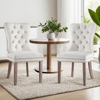 1 Set of 2 Dining Chairs Beige Velvet