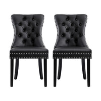 1 Set of 2 Dining Chairs Black Leather