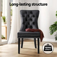 1 Set of 2 Dining Chairs Black Leather