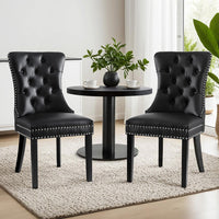 1 Set of 2 Dining Chairs Black Leather