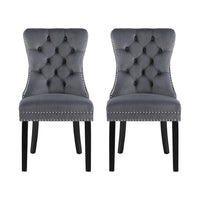 1 Set of 2 Dining Chairs Grey Velvet