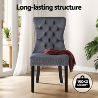 1 Set of 2 Dining Chairs Grey Velvet