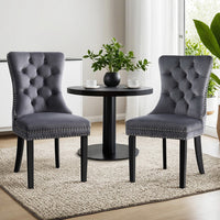 1 Set of 2 Dining Chairs Grey Velvet