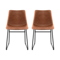 Artiss 2x Dining Chairs Retro PU Leather Kitchen Lounge Cafe Accent Chair Brown