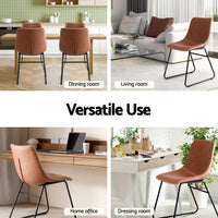 Artiss 2x Dining Chairs Retro PU Leather Kitchen Lounge Cafe Accent Chair Brown