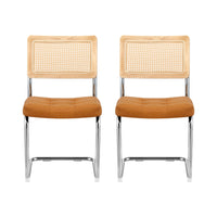 Artiss Dining Chairs Set of 2 PU Leather Rattan Cantilever Brown