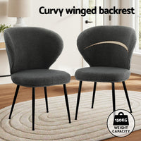 Artiss 4x Dining Chairs Sherpa Boucle Wing Back Grey
